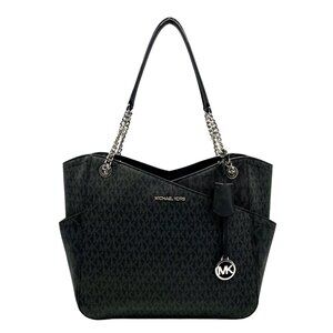 Michael Kors Black Monogram Canvas Jet Set Logo Chain Shoulder Bag